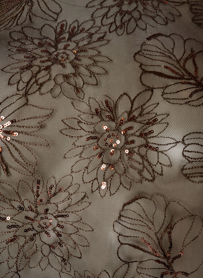 Blus i mesh med blommor och paljetter, Brun, Packshot image number 2