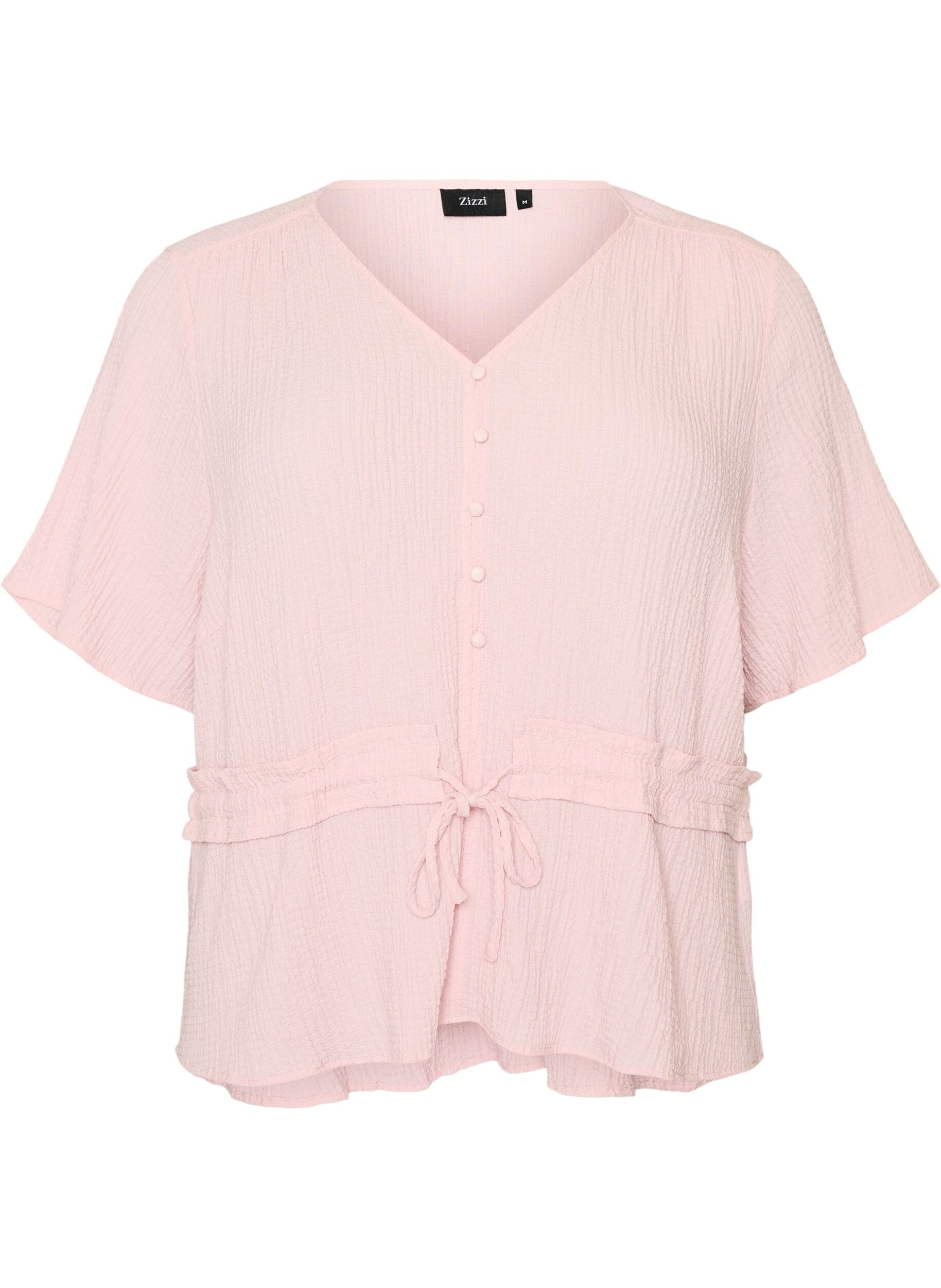 ZizziBlus med struktur och knyt i midjan, Rosa, Packshot image number 0