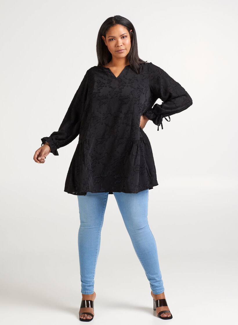 L&ouml;s tunika med v-ringning, Black, Model image number 2