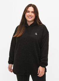 Sportig sweatshirt med huva, Black, Model