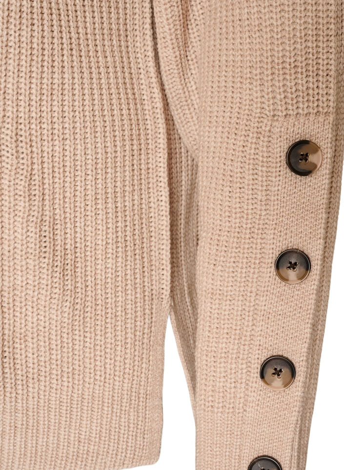 Stickad blus med ribbstruktur och knappdetaljer, Beige, Packshot image number 3