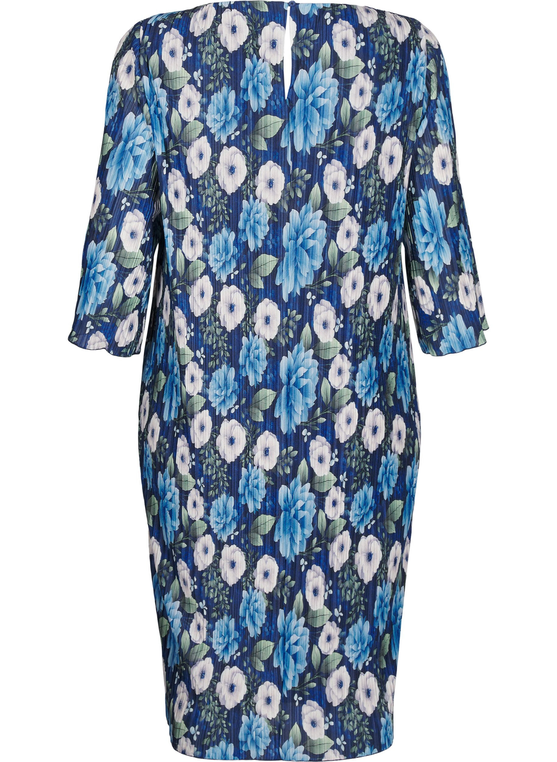 Zizzi Pl&auml;serad kl&auml;nning med 3/4-&auml;rmar, Bl&aring;, Packshot image number 1