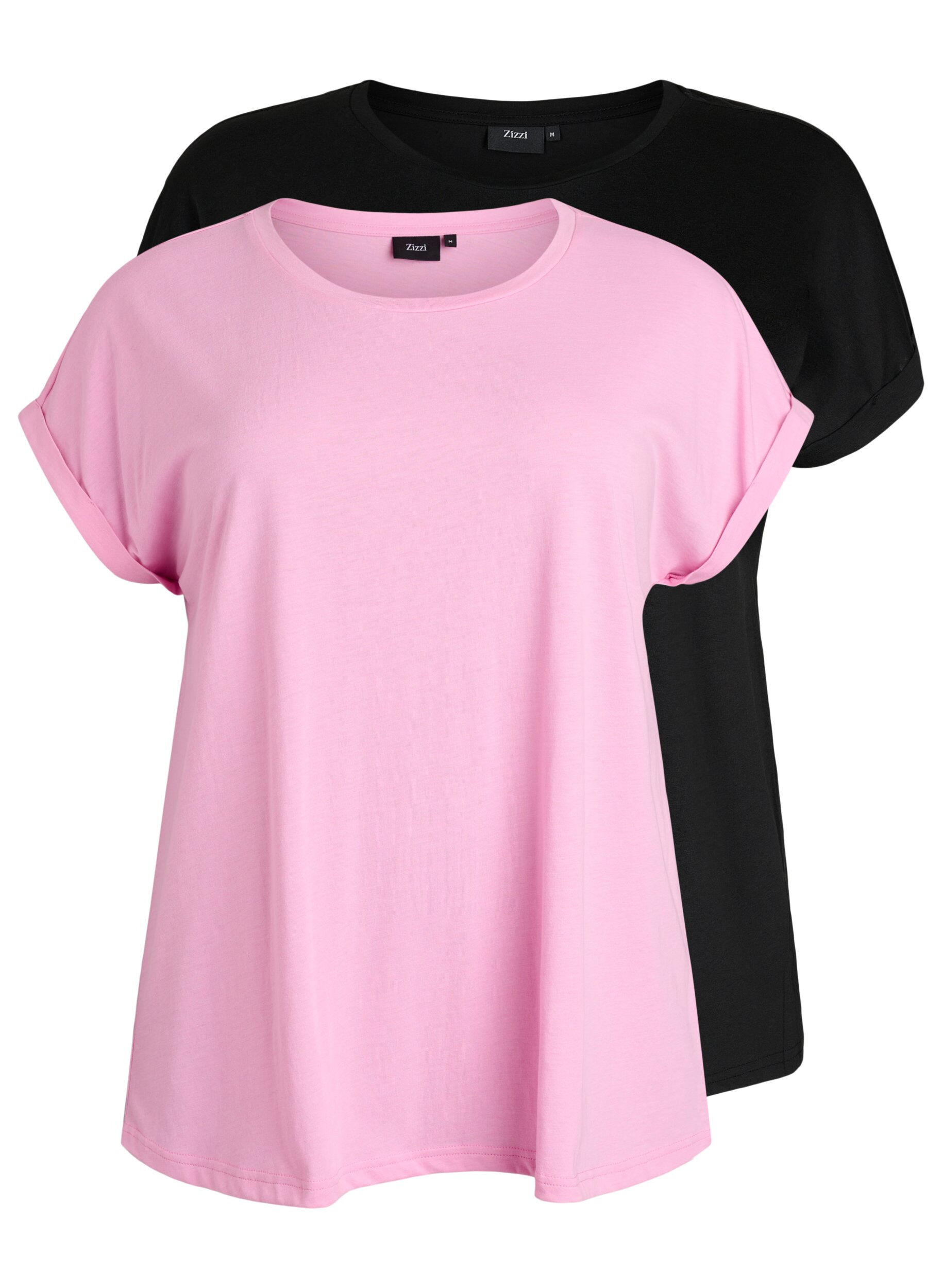 Zizzi 2-pack kort&auml;rmade t-shirtar, Rosa, Packshot image number 0