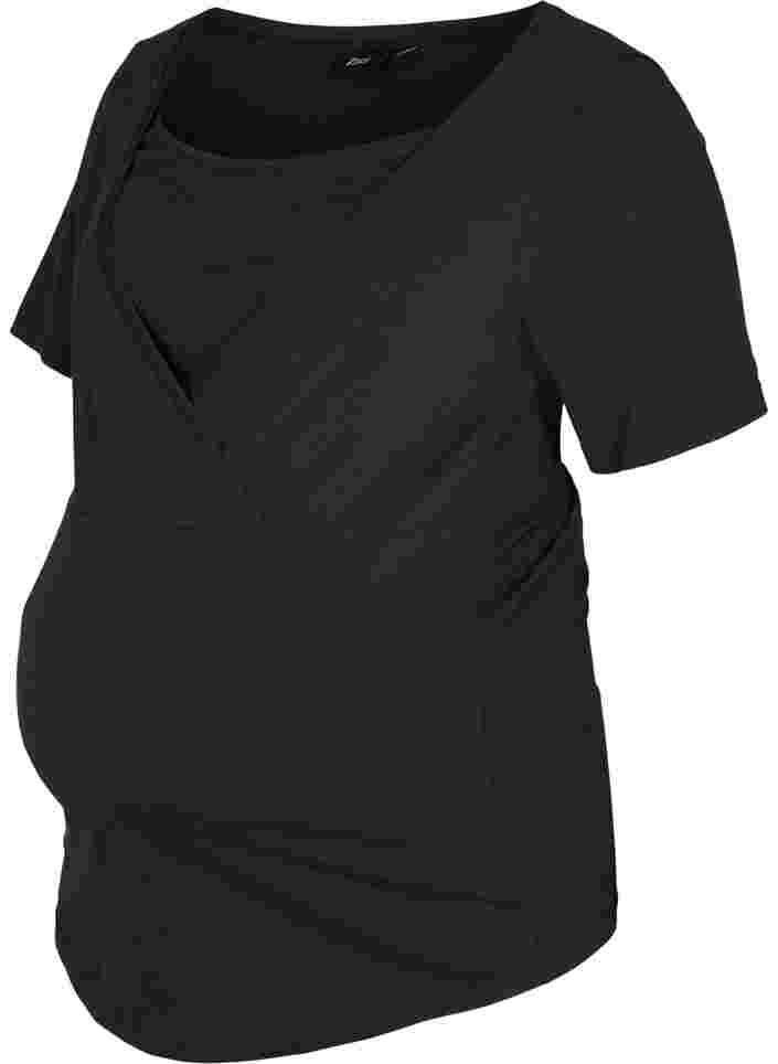 Kortärmad t-shirt för gravida i bomull, Black, Packshot image number 0