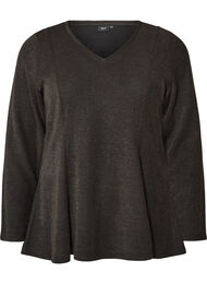 Blus i jersey med ribbad textur och a-linjeformad passform, Svart