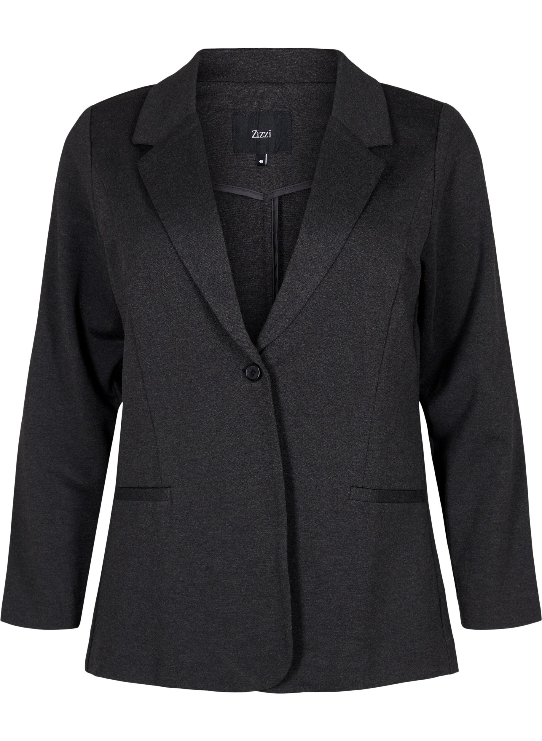 Zizzi Enkel blazer med knapp, Gr&aring;, Packshot image number 0