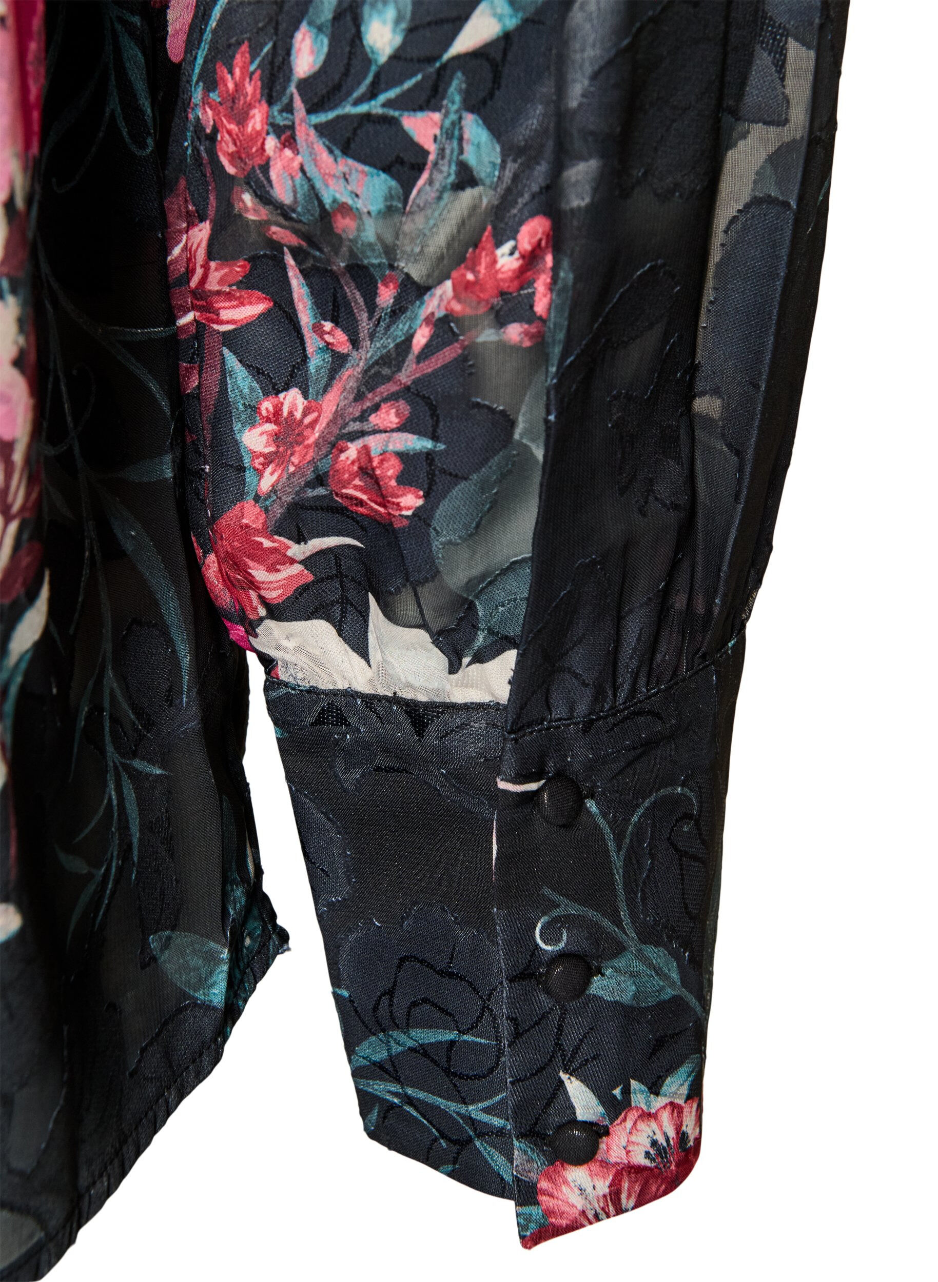ZizziBlommig blus med v&auml;vd textur, Svart, Packshot image number 3
