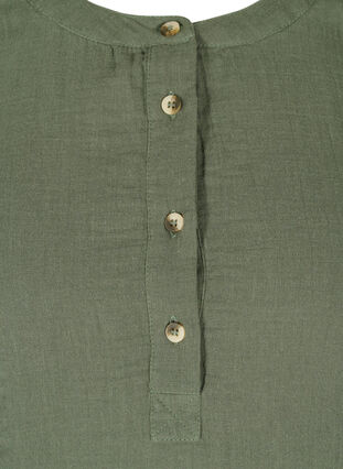 Bomullsblus med knappar och 3/4-ärmar, Thyme, Packshot image number 2