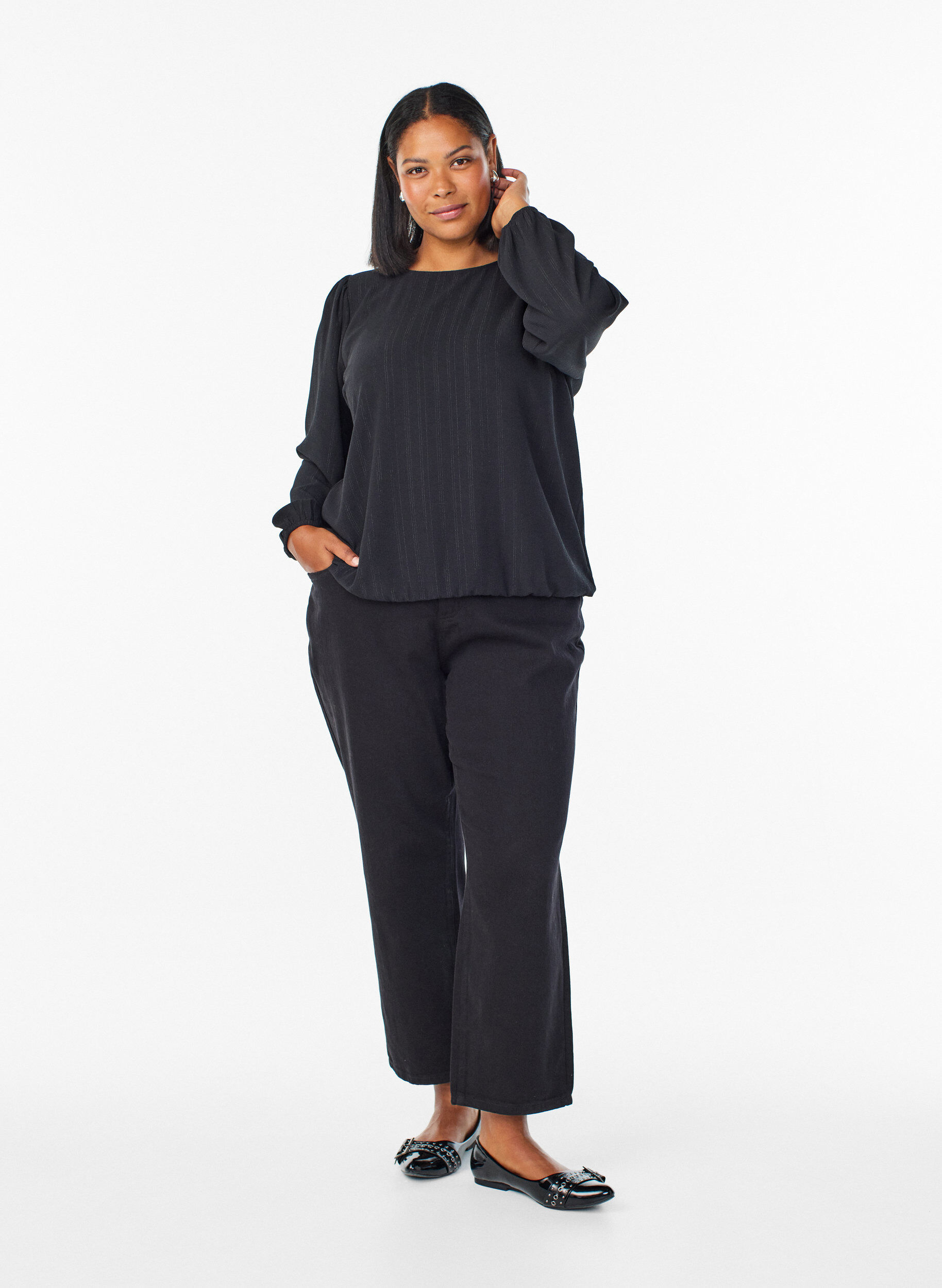 Zizzi Blus med silverglitter, Svart, Model image number 1