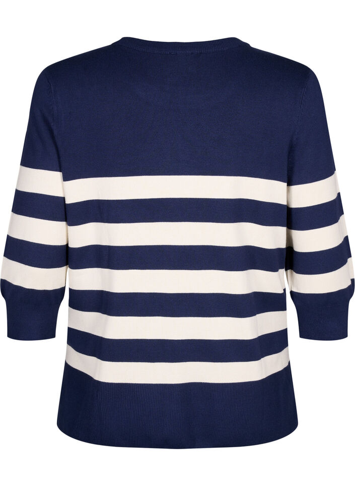 Randig pullover i viskos med 3/4 ärmar, Navy Blazer/Birch, Packshot image number 1
