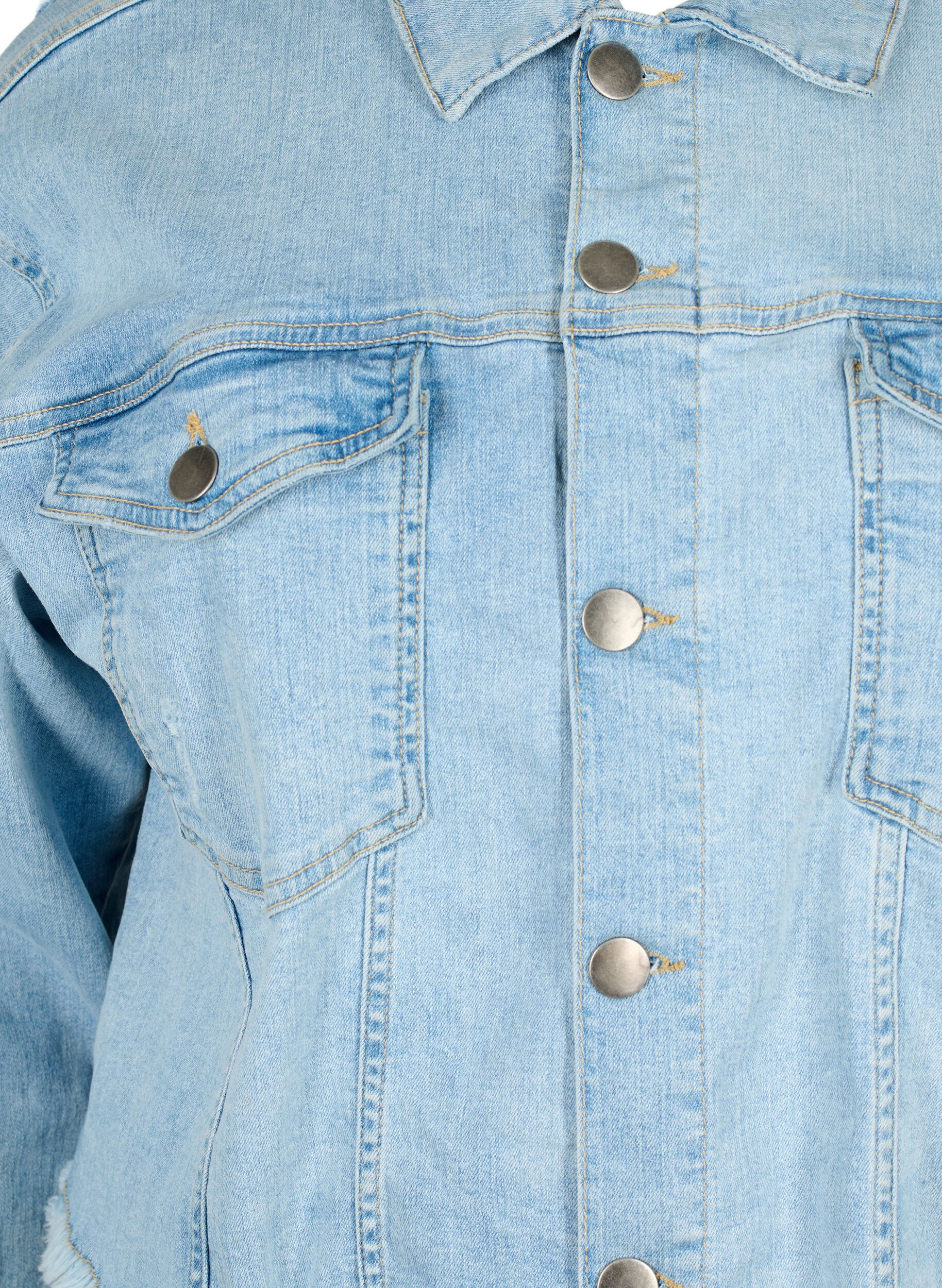 Zizzi Kort jeansjacka med slitna detaljer, Light Blue Denim, Packshot image number 2