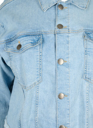 Kort jeansjacka med slitna detaljer, Light Blue Denim, Packshot image number 2