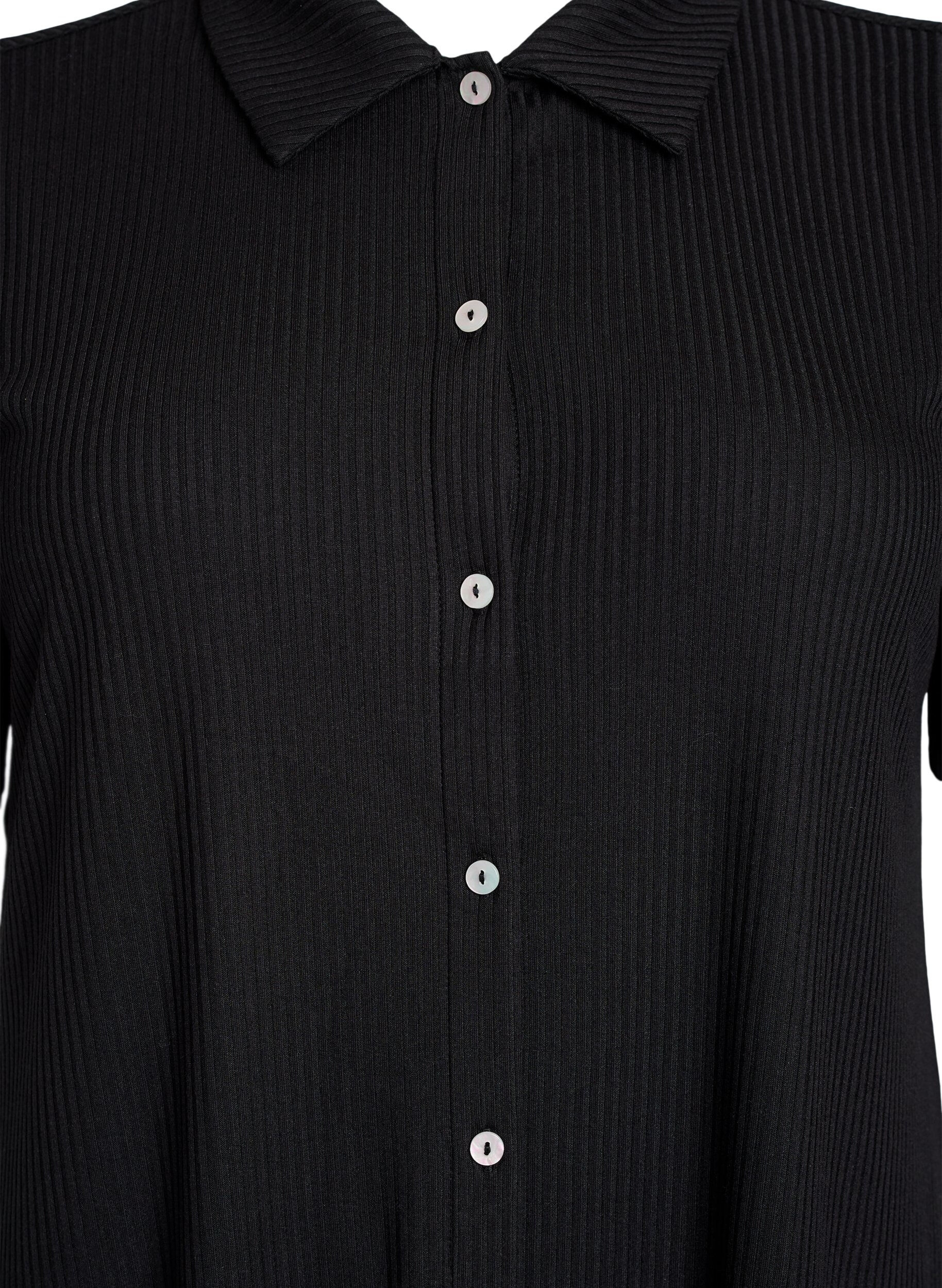 Zizzi Maxikl&auml;nning i jersey med krage och korta &auml;rmar, Svart, Packshot image number 2