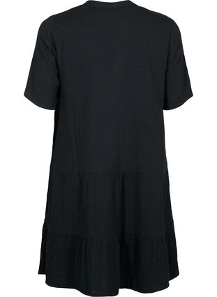 Kortärmad klänning i 100% bomull, Black, Packshot image number 1