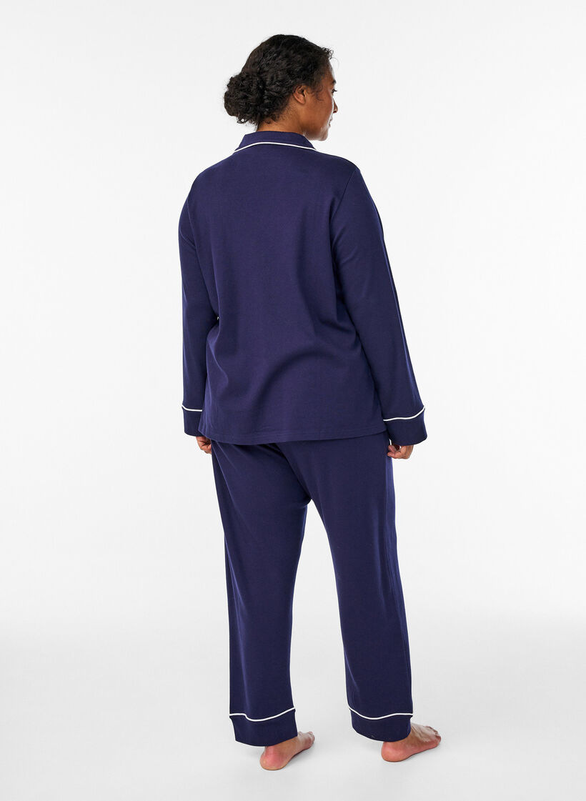 Pyjamasbyxor i bomull med h&ouml;g midja, Bl&aring;, Model image number 1