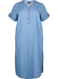 Denimklänning med slits och korta ärmar, Blue denim