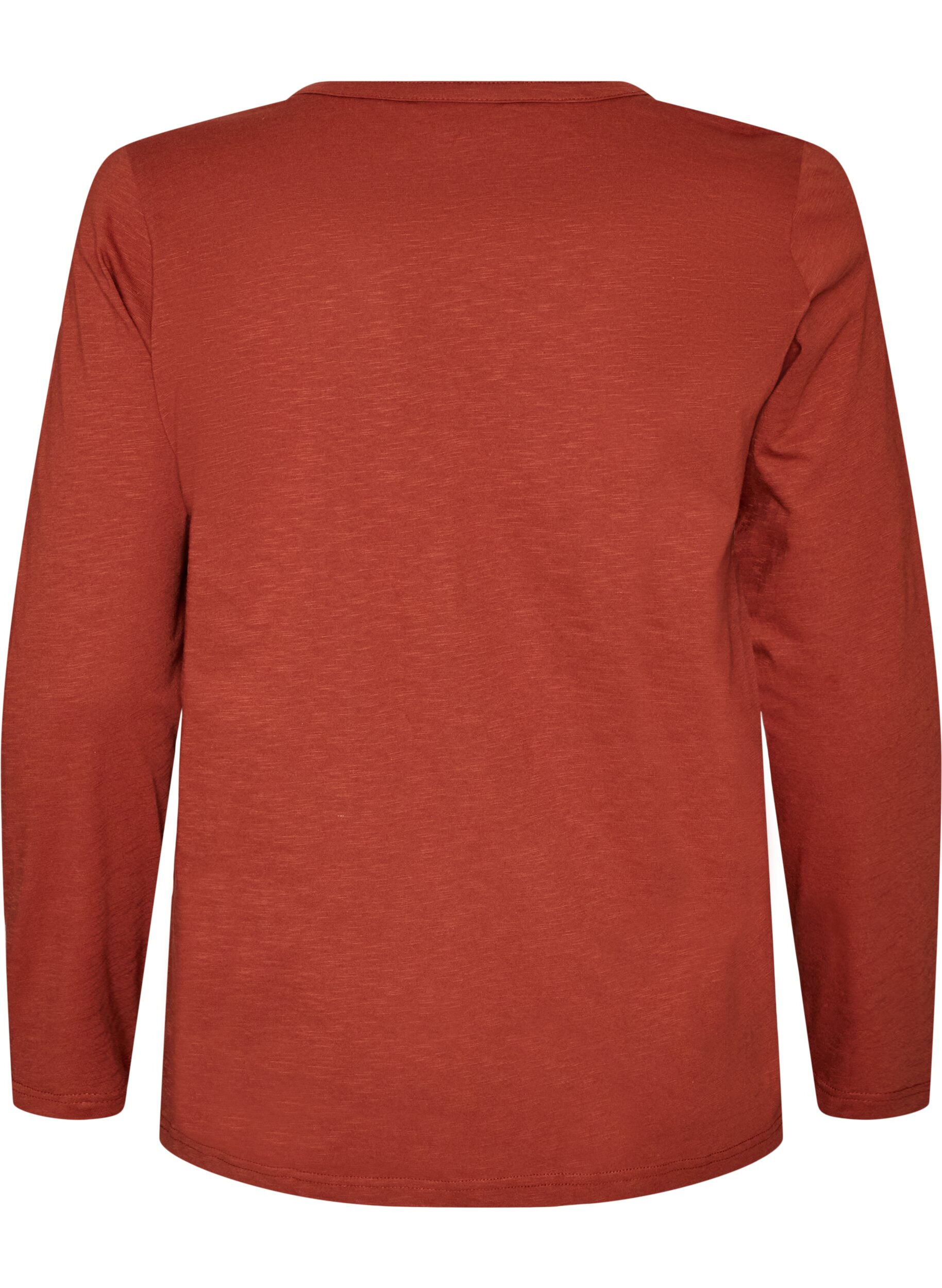 ZizziL&aring;ng&auml;rmad t-shirt med v-ringning och knappar, Brun, Packshot image number 1