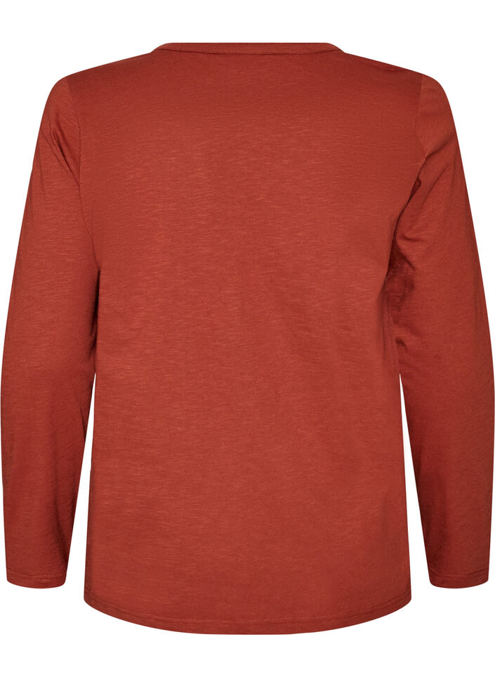 L&aring;ng&auml;rmad t-shirt med v-ringning och knappar, Brun, Packshot image number 1