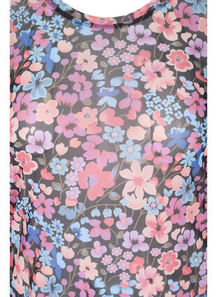 Blommig blus i mesh med kroppsnära passform, Flower AOP, Packshot image number 2