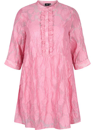 A-linjeformad jacquardklänning med volanger , Cashmere Rose, Packshot image number 0