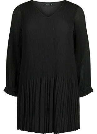 Plisserad långärmad tunika, Black, Packshot image number 0