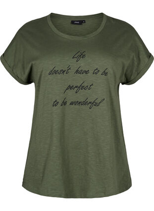 T-shirt med tryck i ekologisk bomull, Thyme w. Black Print, Packshot image number 0
