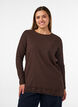 Blus i jersey med asymmetrisk spetskant, Brun, Model image number 0