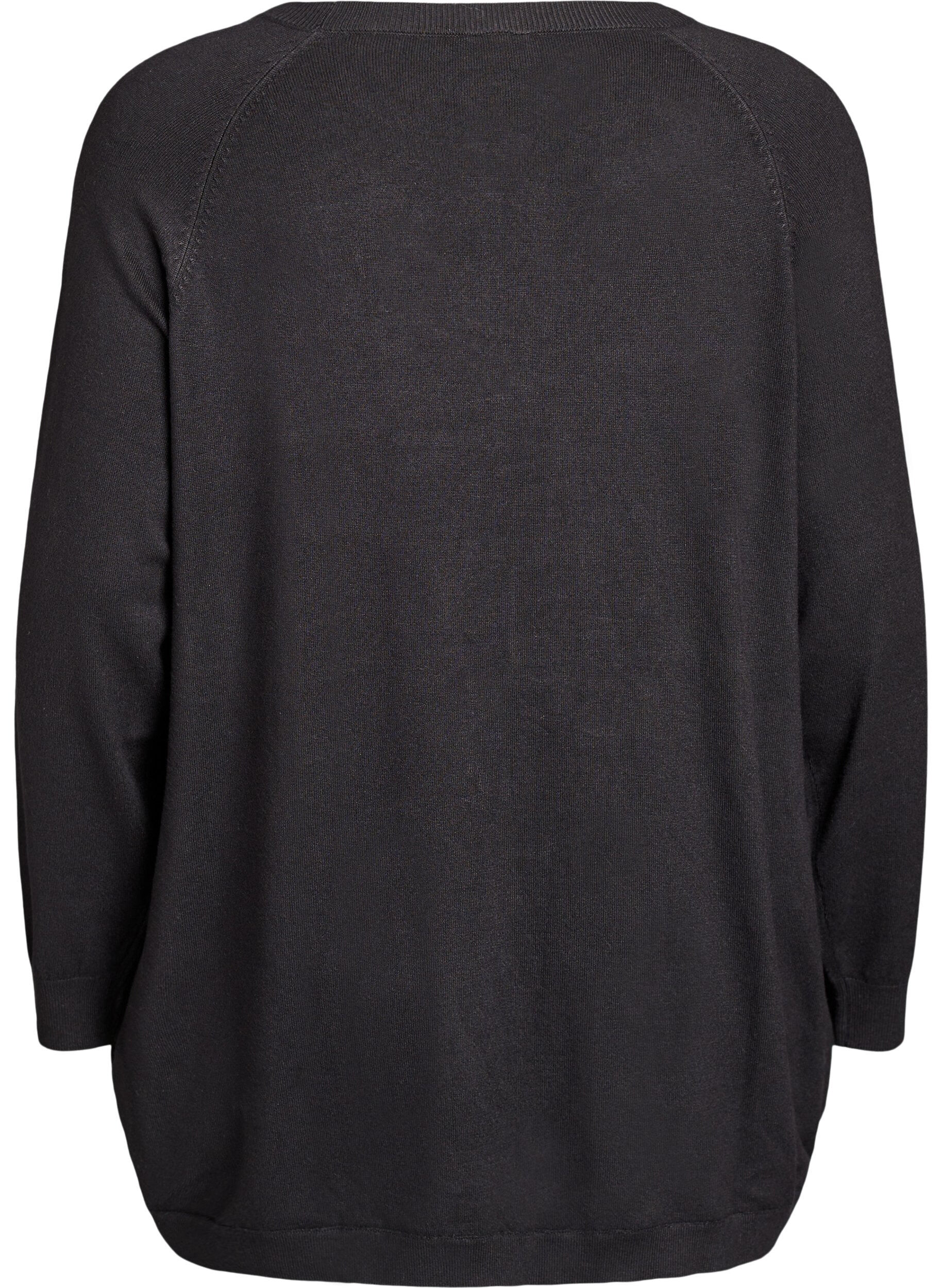 ZizziStickad blus med knappar i sidan, Svart, Packshot image number 1