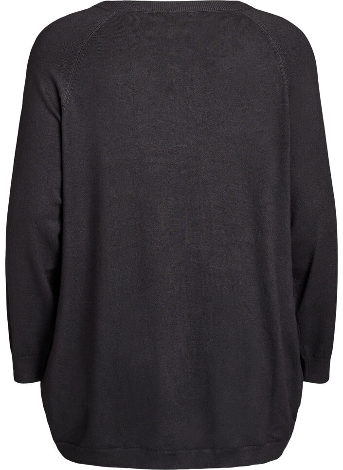 Stickad blus med knappar i sidan, Svart, Packshot image number 1