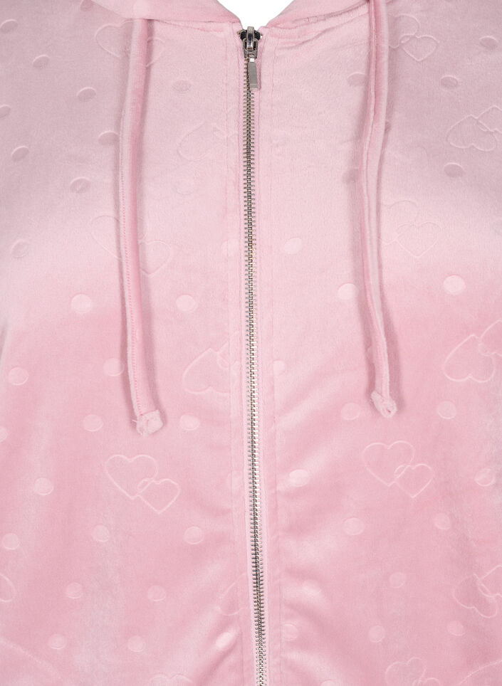 Velourcardigan med huva och fickor, Rosa, Packshot image number 2