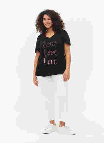 T-shirt i bomull med V-ringad hals och tryck, Black W. Love, Model image number 2