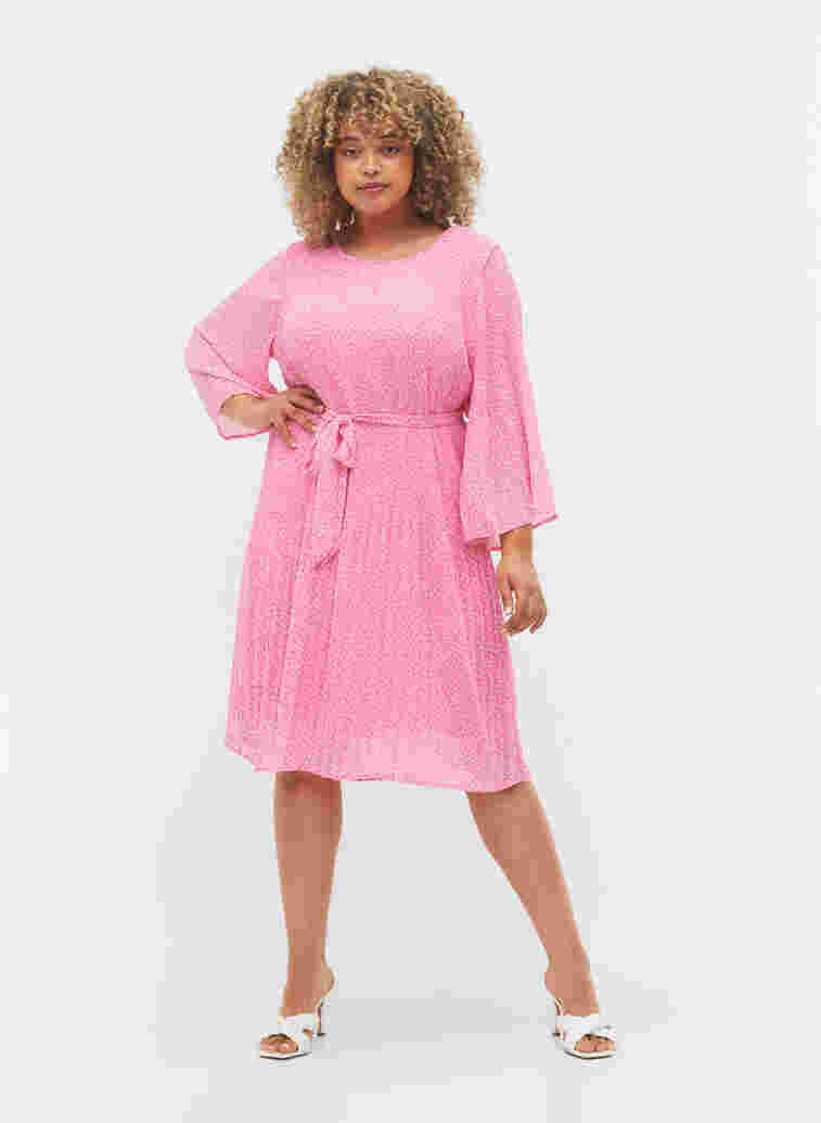 Plisserad klänning med knytband, Pink Ditzy Flower, Model image number 2