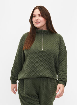 Quiltad sweatshirt med dragkedja, Thyme, Model image number 0