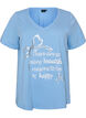 T-shirt i bomull med v-ringning och tryck framtill, Bl&aring;, Packshot image number 0