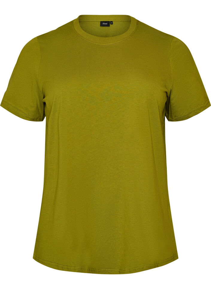 Enkel t-shirt i bomull med rund halsringning, Gr&ouml;n, Packshot image number 0