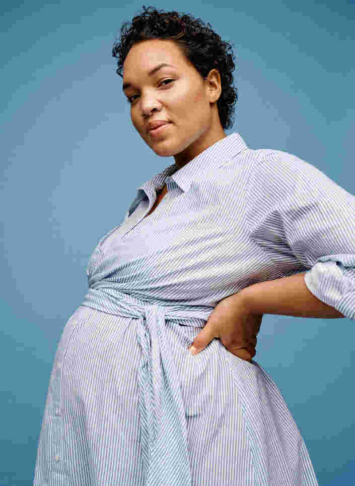 Skjortklänning för gravida i bomull , Blue Stripe, Image image number 0