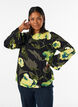 Blommig blus med b&aring;tringning och vida &auml;rmar, Svart, Model image number 0