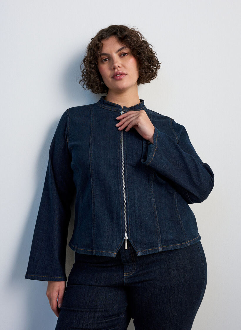 Figurn&auml;ra jacka i denim med dragkedja, Bl&aring;, Model image number 0