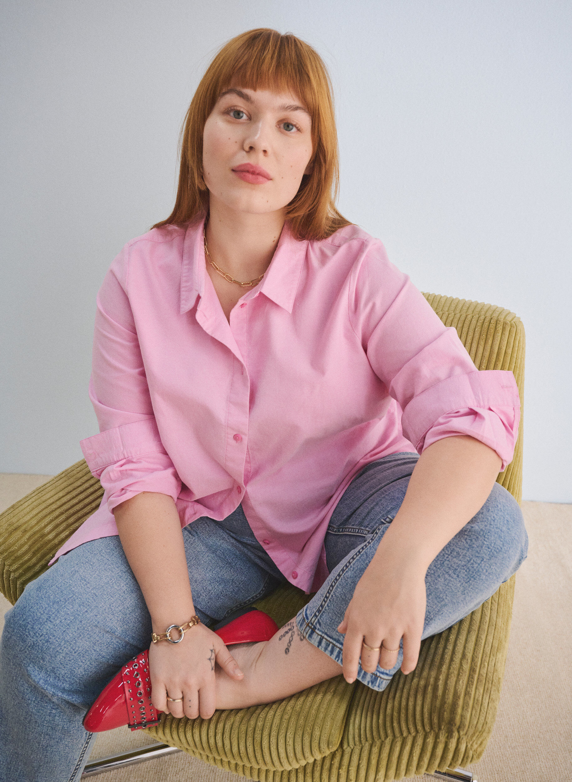 Zizzi L&aring;ng&auml;rmad bomullsskjorta, Rosa, Image image number 0