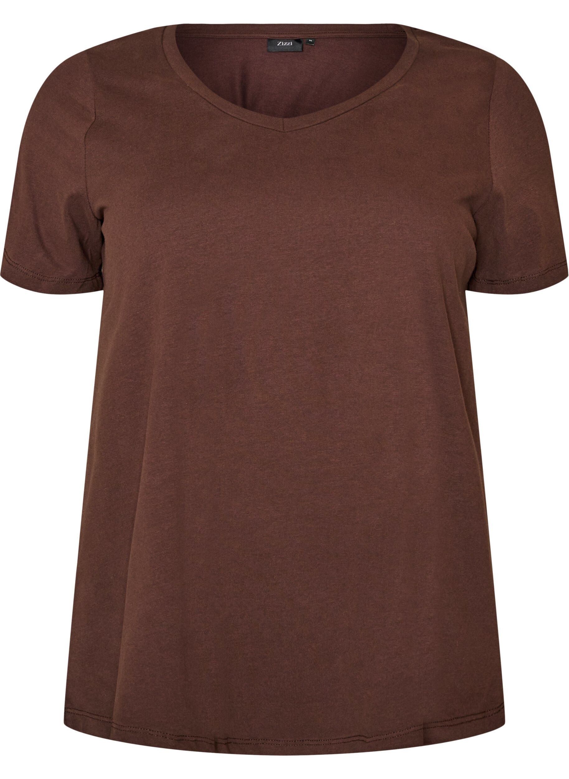 ZizziEnf&auml;rgad t-shirt i bomull, Brun, Packshot image number 0