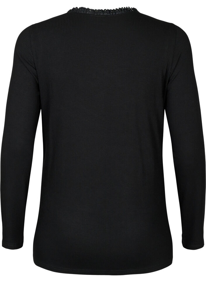 Graviditet blus med spets och långa ärmar, Svart, Packshot image number 1