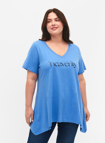 T-shirt i bomull med kort ärmar, Ultramarine HEAVENLY, Model image number 0
