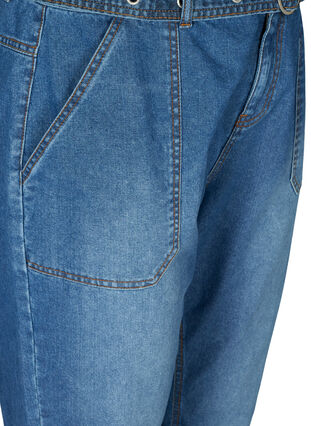 Högmidjade jeans med bälte, Blue denim, Packshot image number 2