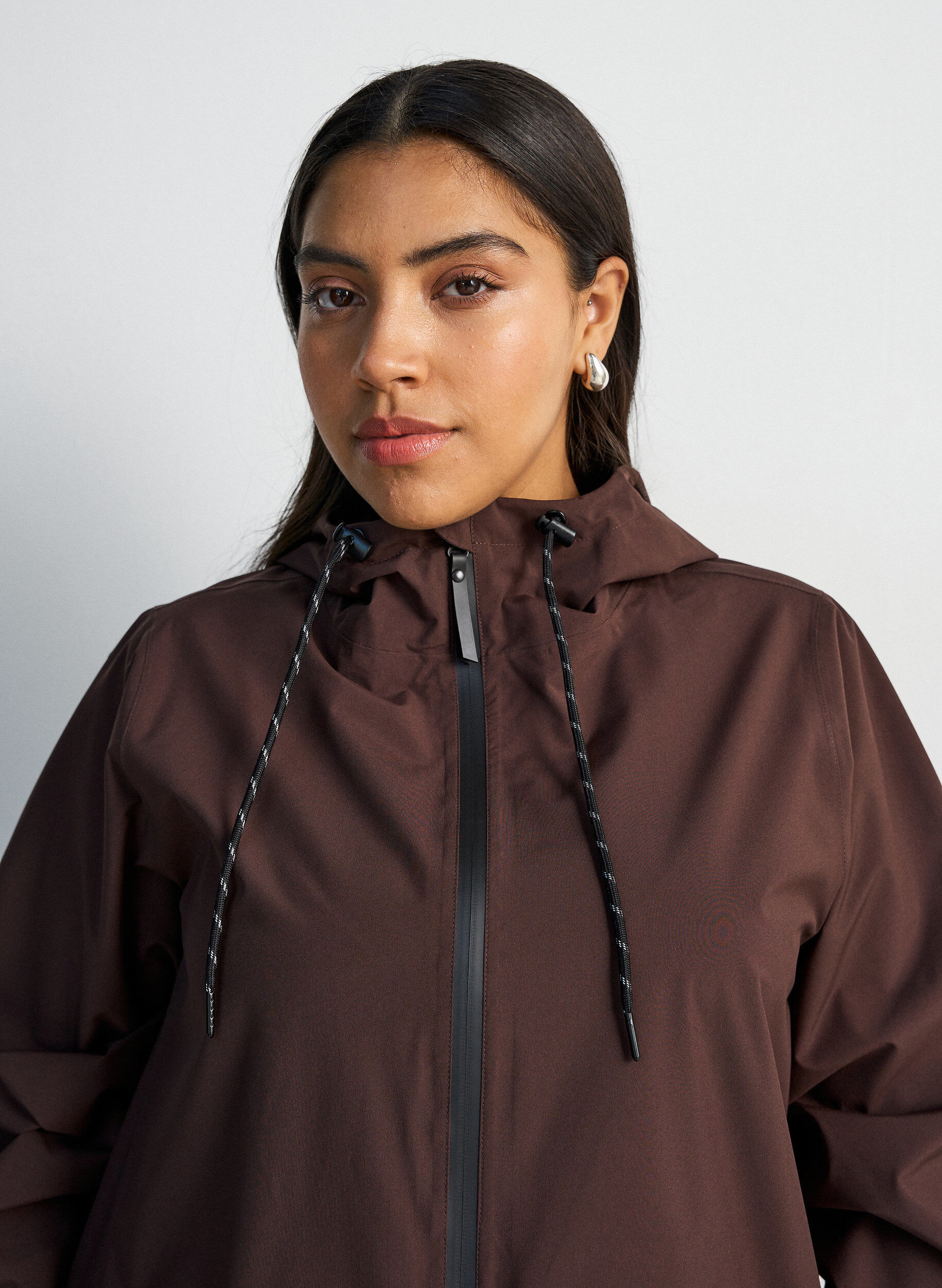 ZizziRegnkappa med fickor och huva, Brun, Model image number 4