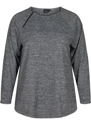 Melerad blus med blixtlåsdetalj, Dark Grey Melange, Packshot image number 0