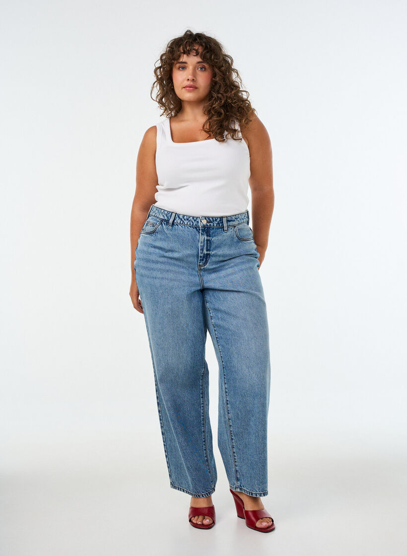 Kiana straight fit-jeans med h&ouml;g midja, Bl&aring;, Model image number 0