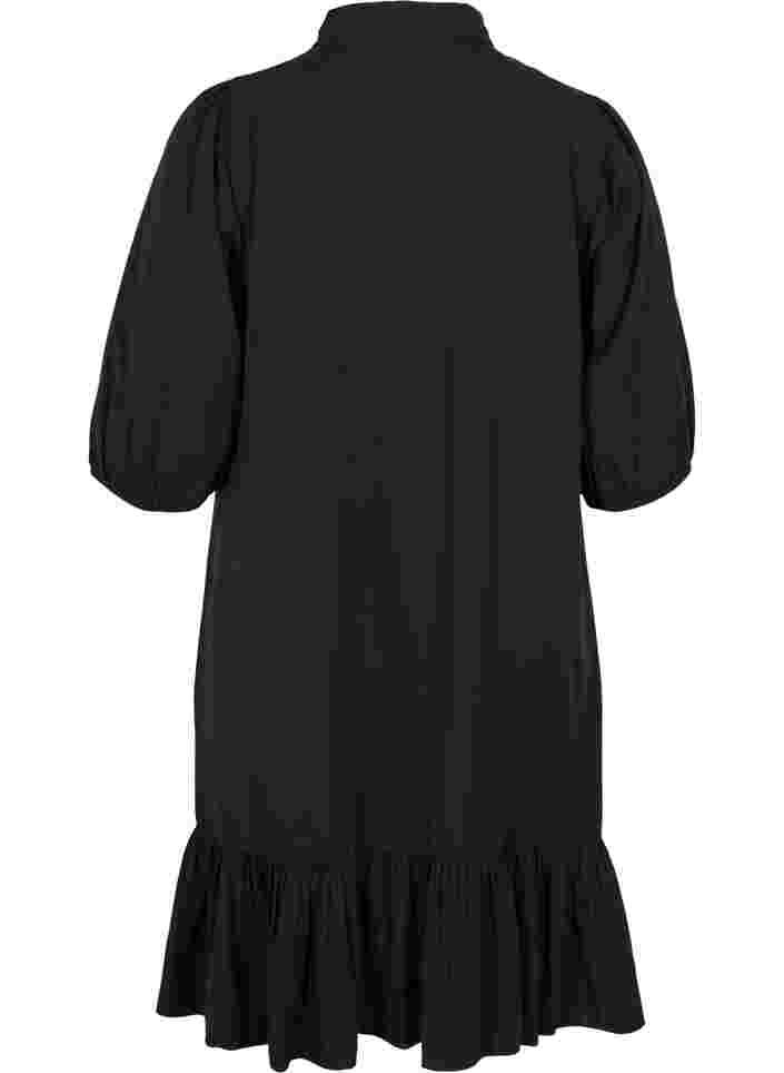 Klänning med volang och 3/4 ärmar, Black, Packshot image number 1