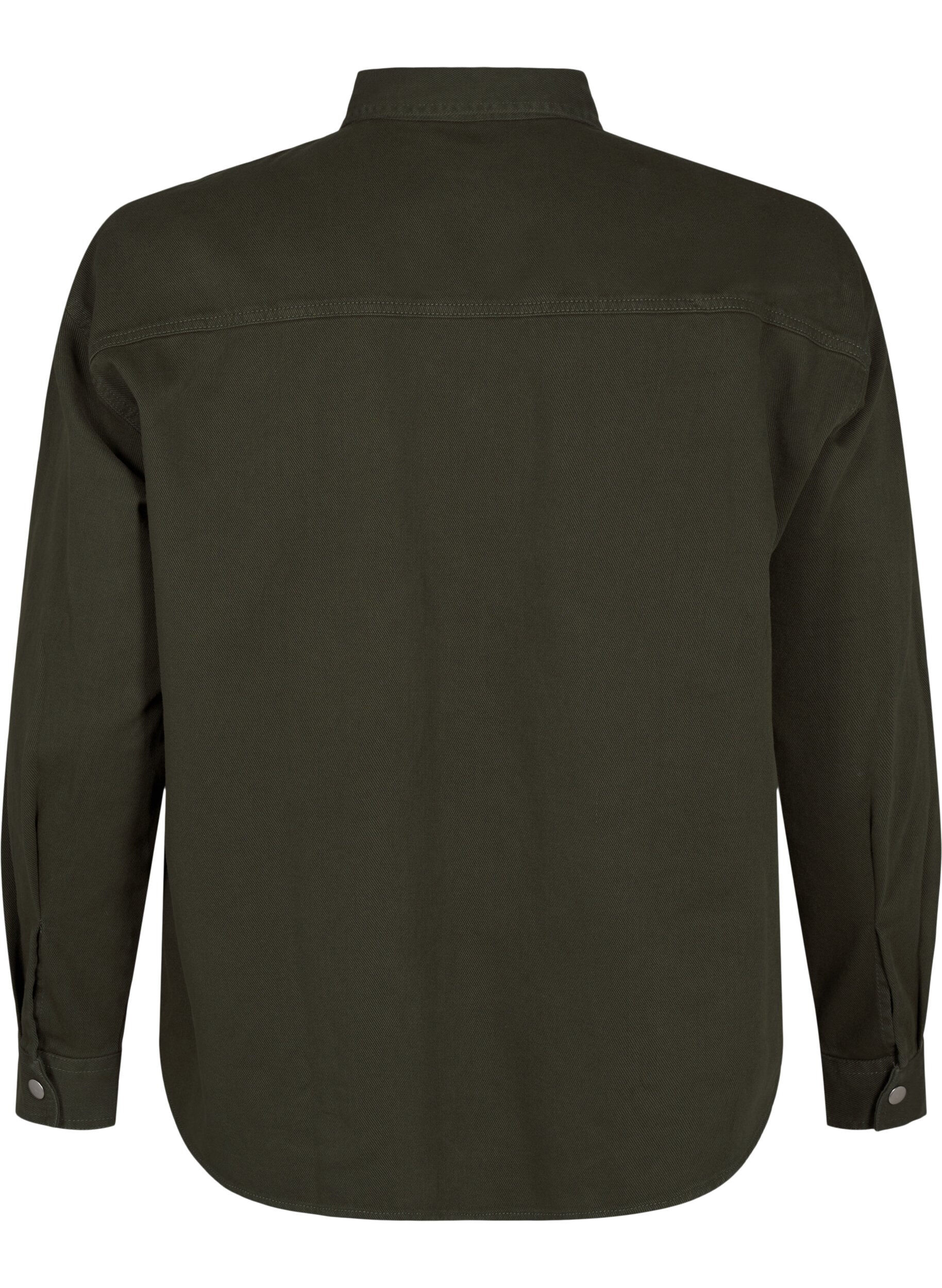 Zizzi Enf&auml;rgad jeansskjorta med br&ouml;stfickor, Forest Night, Packshot image number 1