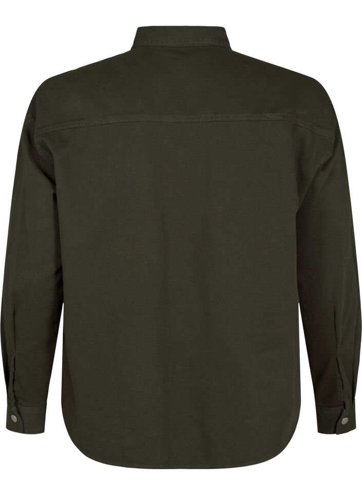 Enfärgad jeansskjorta med bröstfickor, Forest Night, Packshot image number 1