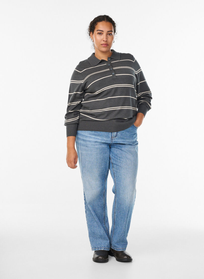 Stickad blus med krage, Grön, Model image number 1